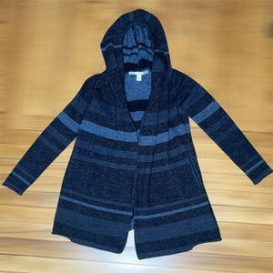 Max Studio, Merino Wool Blend Hooded Cardigan Striped Sweater, Women’s X-Small